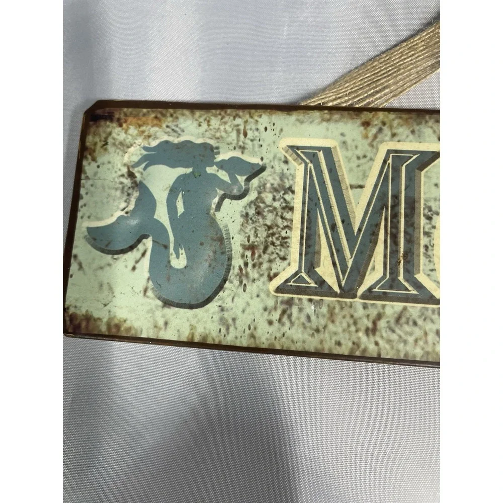 Mermaid Crossing Tin Metal Sign Distressed Teal 18 x 2 3/8 Novelty Ready To Hang
